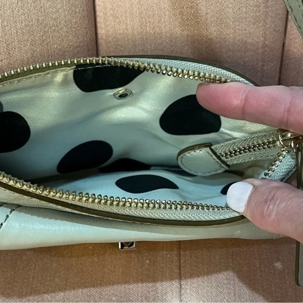 Kate Spade Crossbody Wallet Stone White Leather with Polka Dot Lining